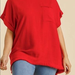 UmGee Linen Blend Top with Cuffed Sleeves
